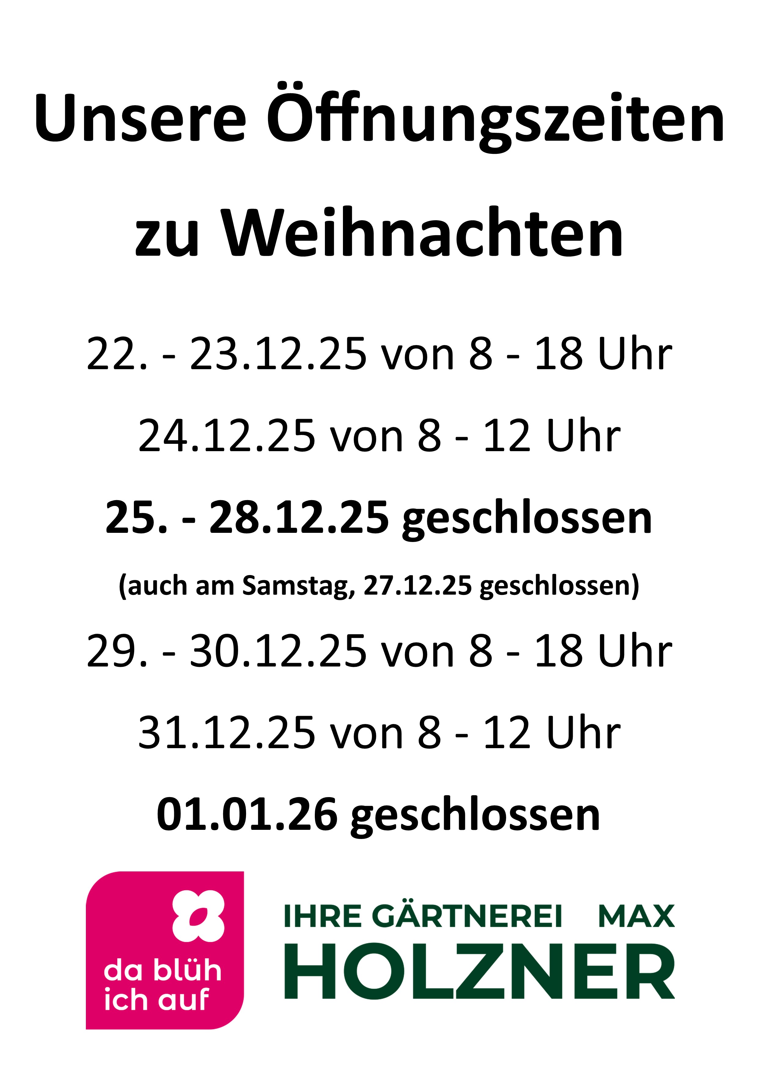 ffnungszeiten Weihnachten