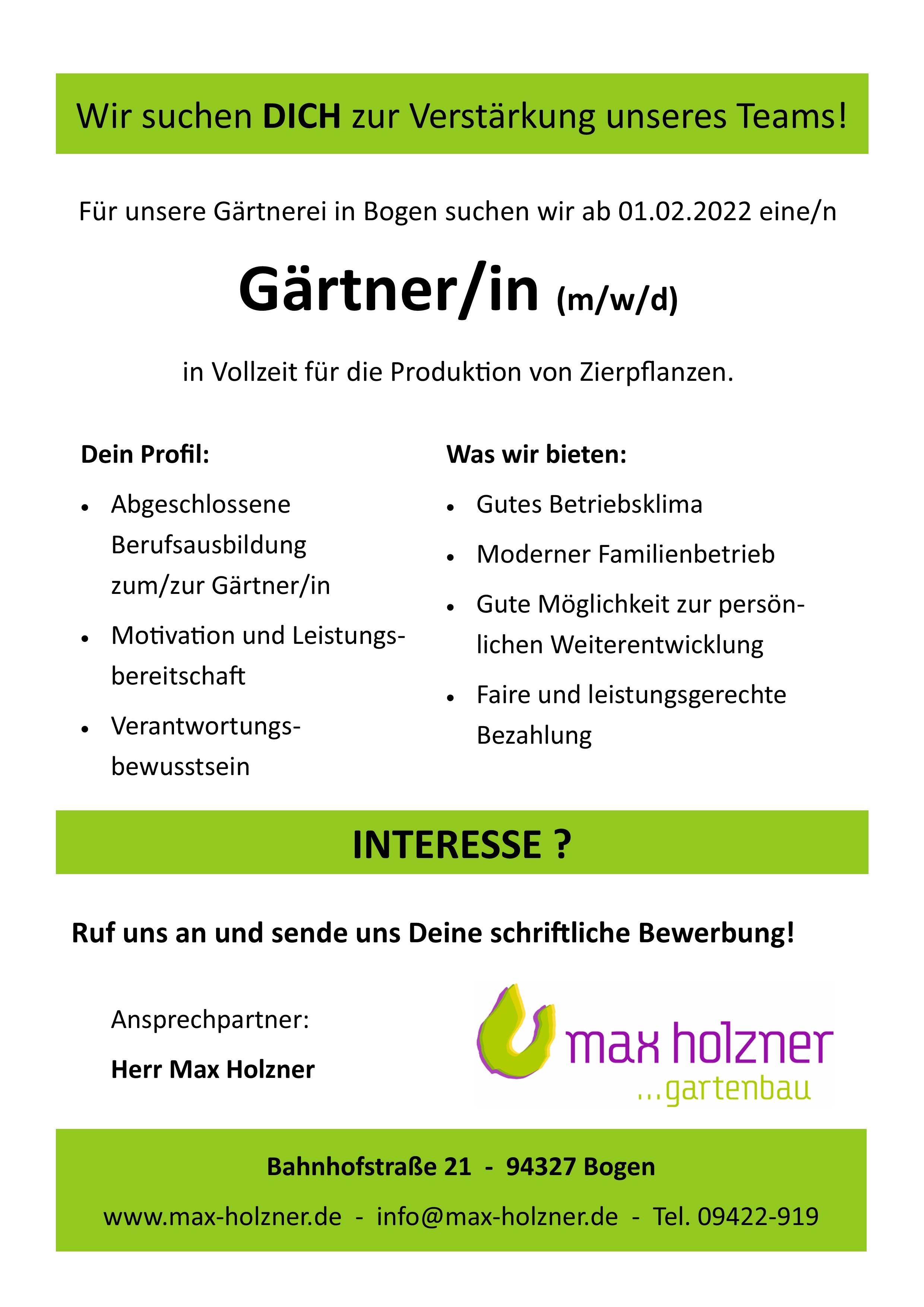 Max Holzner Floristik & Gartenbau in Bogen